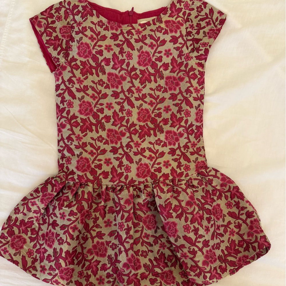 Peek pink and gold brocade dress